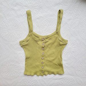 Free People Olive Green Button Tank Top